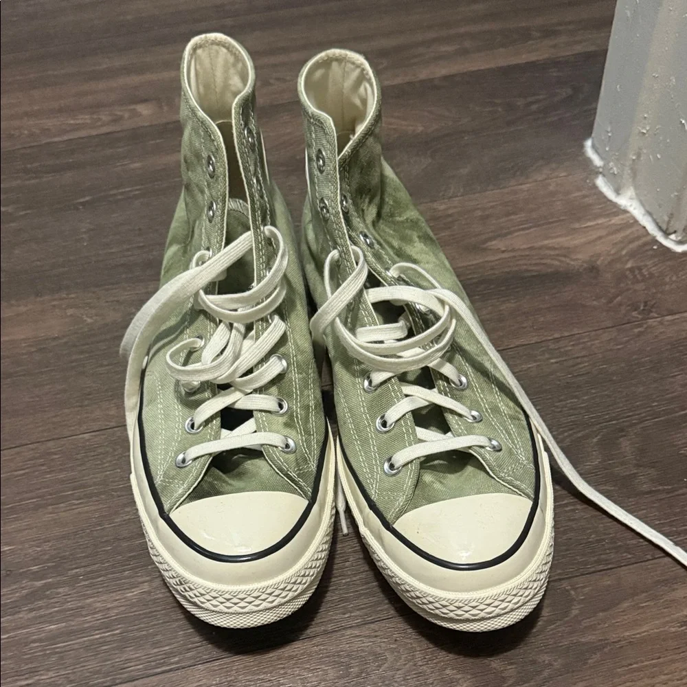 Converse High Top Sneakers in Olive Green with White Accents - Picture 2 of 4